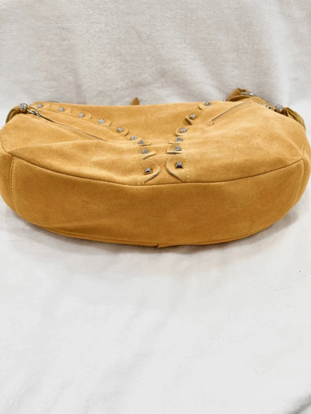 The Find Camel Suede Studded Shoulder Bag NWOT - Picture 7 of 12